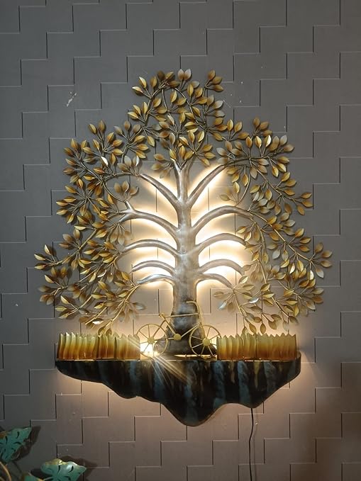 Metal Tree Wall Hanging Decor With LED Light, Wall Decor Tree With